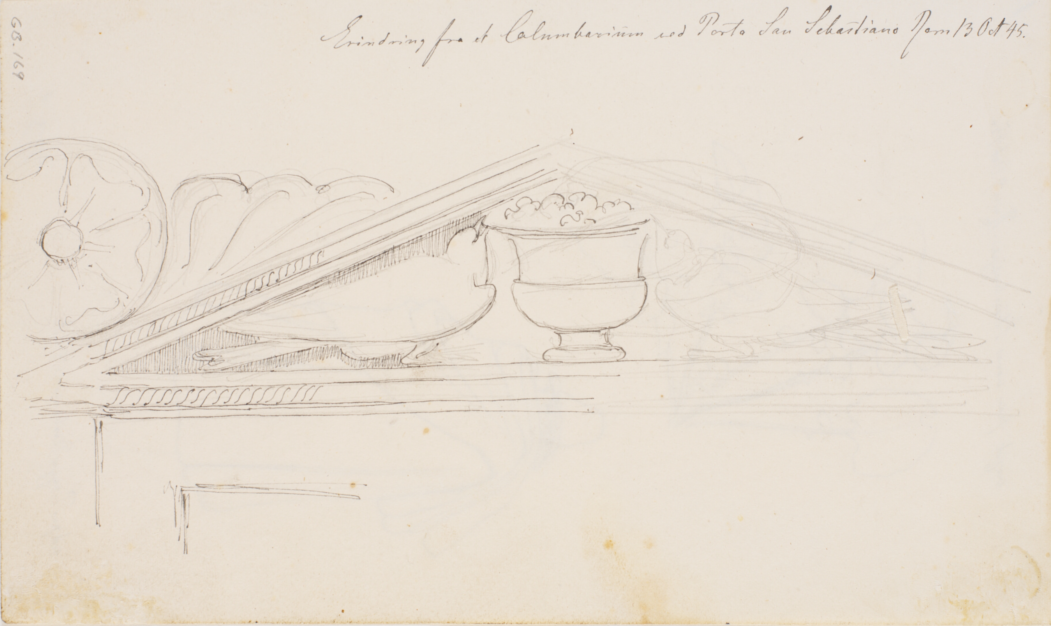 Studie af fronton med en vase og to duer